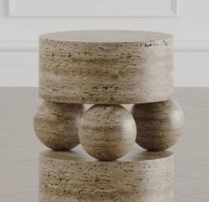 Mesa Auxiliar de Mármol Travertino Hecha a Mano con Base Esférica Moderna, Mesa Lateral de Piedra de Lujo para Decoración de Sala de Estar - Product Image 2