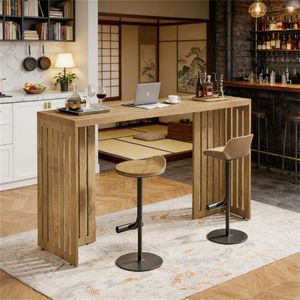 Table de bar rectangulaire en bois avec design soigné, table à manger uniquement - Product Image 1