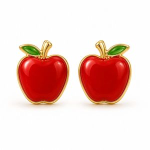 Pendientes de Manzana con Esmalte Rojo Vibrante, Lindos Pendientes de Frutas para Mujer, Joyería para Vacaciones de Verano en la Playa - Product Image 2