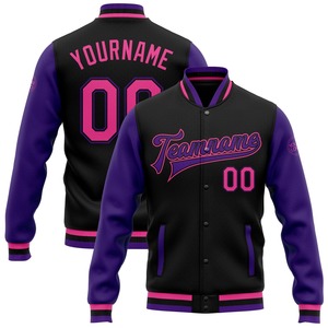 Custom Black Pink <b>Purple</b> Two Tone <b>Varsity</b> <b>Jacket</b> Full-Snap Bomber Letterman <b>Jacket</b> Premium Unisex Streetwear Fashion Wear - Product Image 1