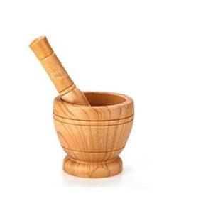 Outil de cuisine écologique naturel, mortier et pilon en bois traditionnels de 14 pouces, ensemble de broyeur manuel pour écraser les épices et les herbes - Product Image 1