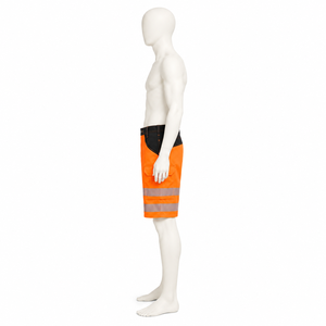 Pantalones cortos de trabajo reflectantes personalizados en naranja fluorescente, negro y plateado para hombre, con múltiples bolsillos, duraderos, ropa de trabajo de verano, pantalones cortos de alta visibilidad. - Product Image 2