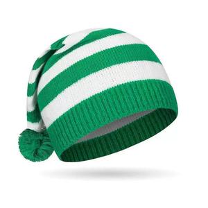Bonnet en tricot rayé rouge et vert avec pompon, bonnet chaud d'hiver, bonnets en tricot vert et rouge pour les fêtes, fabricant - Product Image 2