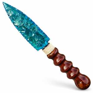 Cuchillo de punta de flecha de vidrio azul acuático hecho a mano con mango de madera, estilo obsidiana de piedra de fuego personalizado, decoración artística coleccionable - Product Image 2