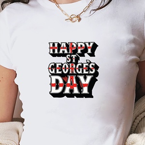 เสื้อยืดแขนสั้นพิมพ์ลายทรงสลิมฟิตสำหรับผู้หญิงวันเซนต์จอร์จ วันแห่งความสุข - Product Image 3