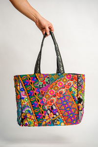 Bolso de Mano de Algodón Bordado a Mano, Patrón Folclórico Multicolor, OEM ODM, Venta al Por Mayor - Product Image 4