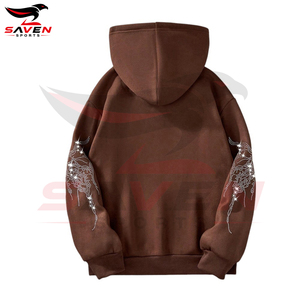 Service OEM ODM – Nouveau sweat à capuche zippé marron pour homme, coupe oversize, imprimé strass, tissu épais, effet diamant brillant, style streetwear - Product Image 4