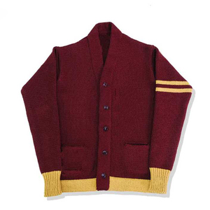 Suéter Rojo para Hombre, Color Sólido, Tejido, con Botones, Estilo Universitario y Escolar, Cuello en V, Manga Larga, Grosor Estándar - Product Image 1