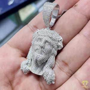 Pendentif tête de Jésus Hip Hop avec couronne d'épines et pierres cultivées en laboratoire, plaqué or, certifié GIA - Product Image 3