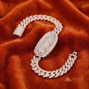 สร้อยข้อมือคิวบาลิงค์ทรงรีสีโรสโกลด์ประดับเพชรโมอิสซาไนต์ สร้อยข้อมือแฟชั่นสำหรับใส่ทุกวัน ของขวัญสไตล์มีอา - Product Image 5