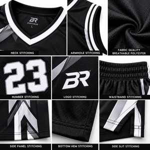 Conjunto de Uniforme de Baloncesto Sublimado Negro para Hombre, Transpirable, sin Mangas, Cuello en V, Jersey y Pantalones Cortos Deportivos - Product Image 5