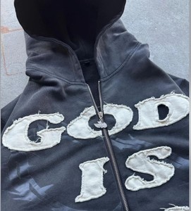 เสื้อฮู้ดดี้ผู้ชายผ้าฟลีซ 220 กรัม ทรงปกติ ซิปหน้า ไหล่ตก แต่งลายปักแบบดิสเทรส สไตล์สตรีทแวร์สำหรับฤดูหนาว ยูนิเซ็กส์ รับผลิตแบบ OEM แบรนด์ส่วนตัว - Product Image 3