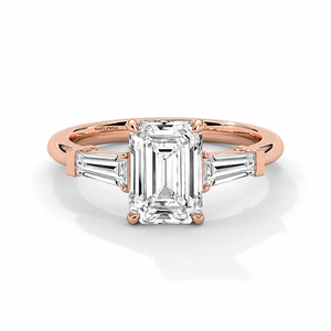 Diamant de laboratoire taille émeraude certifié IGI avec pierres latérales baguette affûtées Or rose 10K 14K 18K Argent 925 935 - Product Image 2