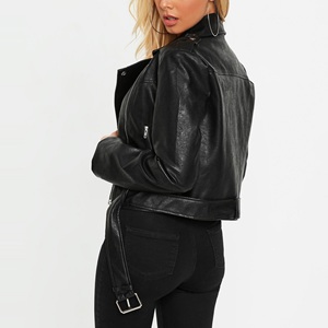 Women's Durable Sheep Skin <b>Leather</b> Denim <b>Jacket</b> with Plaid Pattern Eco-Friendly Protective Padding & Breathable <b>Leather</b> <b>Jackets</b> - Product Image 3