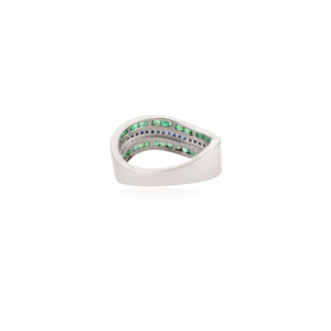 Wholesale 925 <b>Silver</b> Princess Cut <b>Emerald</b> & Round Blue Sapphire Combined Gemstone Wave Multi Layer Band <b>Ring</b> for Women - Product Image 6