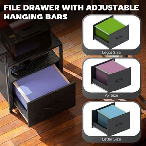 67\" Black Computer Desk with <b>Power</b> Outlets LED Lights <b>File</b> Cabinet Fabric Drawers Bookshelf - Product Image 5