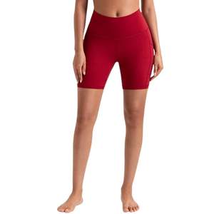 Shorts de yoga pour femmes à séchage rapide en Spandex/Polyester, avec poche élastique, pour l'entraînement, la course et le sport, effet ventre plat, style cycliste, très respirant - Product Image 1