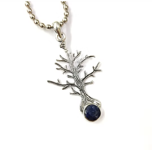 Handcrafted Sapphire Gemstone <b>Tree</b> Pendant Elegant Polished Sterling Silver Spiritual <b>Branch</b> Art Jewelry Gifts - Product Image 2