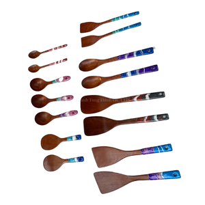 Handmade Wooden Spoons And Spatulas With Colorful Handles For Kitchen Use - Product Image 6