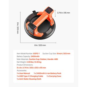 Sollevatore a ventosa elettrico da 8 pollici per vetro, nuovo, con display digitale del livello della batteria, capacità massima di sollevamento 440 libbre, per pietra - Condizioni: Nuovo - Product Image 4