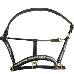 Cabestro de cuero de lujo para caballo con 3 filas de cristales plateados, herrajes de latón y costuras blancas, cabestro duradero para caballo - Product Image 6