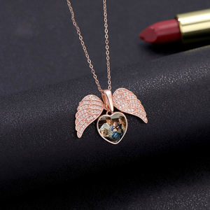 Silver Gold Plated IGI Certified Lab Grown Diamond Heart Angel Wing Personalized <b>Memory</b> Custom Keepsake <b>Gift</b> Pendant - Product Image 2