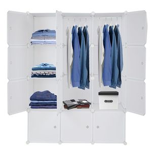 Organizzatore a 12 Cubi, Scaffali Impilabili in Plastica, Armadio Modulare Multifunzionale con Asta Appendiabiti, Bianco - Guardaroba Portatile - Product Image 2