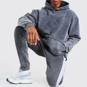 Ensemble de survêtement en coton lavé pour homme, couleur unie, décontracté, manches longues, coupe ample avec poches latérales, vêtements d'automne - Product Image 4