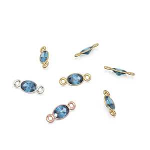 Conector espaciador de oro macizo de 18k con topacio azul de Londres / Componente para pulsera hecho a mano / Componentes de oro para collar / Gema de 4x6MM - Product Image 2
