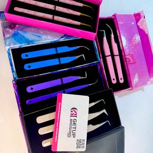 Durable 10mm Smooth Tip Diamond Grip Eyelash Tweezers 90 Boot Russian Volume Long 45/Curve Stainless Steel Precision Custom Box - Product Image 3