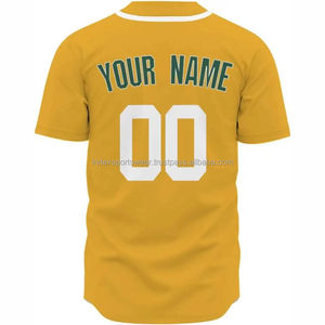 Camiseta de Béisbol Personalizada Amarilla y Verde con Nombre del Equipo Impreso, Manga Corta, Cierre de Botones, Prenda Deportiva de Poliéster que Absorbe la Humedad para Hombre - Product Image 2