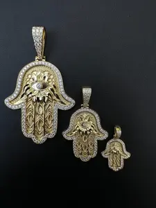 Collar con Colgante de Mano de Hamsa de Moissanita, con Ojo con incrustaciones de circonitas, Estilo Diamante, Hip Hop Bling, Amuleto de Protección, Joyería para Hombres y Mujeres - Product Image 5