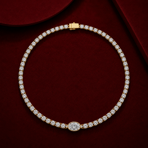 Collar de tenis con moissanita redonda de corte ovalado y diamantes graduados DEF VVS, plata 925, oro puro de 10K y 14K, joyería de boda para mujer - Product Image 2