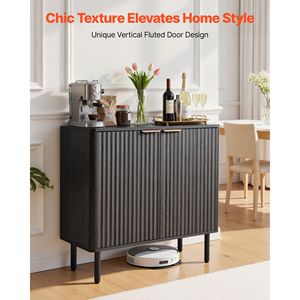 Mobiletto Bar Caffè a 2 Ripiani Scanalato Stile Mid-Century con Anta Scorrevole per Cucina e Buffet - Product Image 2