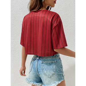 Women's Pink <b>White</b> America Baseball Jersey <b>Crop</b> <b>Top</b> Off Shoulder Spaghetti Strap Short Sleeve Loose Fit Summer Sportwear - Product Image 3