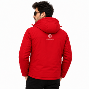 Custom Men's Solid Red Hooded Puffer <b>Jacket</b> <b>Waterproof</b> Windproof Winter Insulated Outdoor Thermal Coat Full Zip <b>Parka</b> OEM ODM - Product Image 5