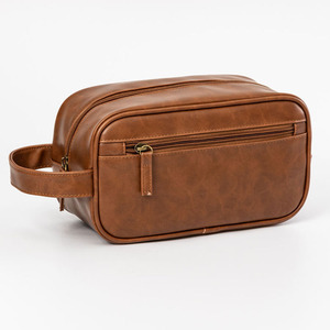 Sac de toilette de luxe en cuir PU pour hommes, trousse de rasage et de maquillage de voyage personnalisée en gros - Product Image 3