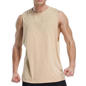 เสื้อกล้ามรัดรูปผู้ชายแบบขายส่ง คัตเอาท์ลึก แขนกุด สีขาว สำหรับออกกำลังกาย ฟิตเนส เวทเทรนนิ่ง - Product Image 6