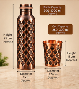 Juego de Regalo de Botella de Agua de Cobre Martillado Ecológico Premium con 2 Vasos y Caja de Regalo de Lujo con Patrón de Diamantes - Product Image 6