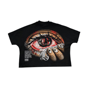 Camiseta personalizada para hombre con estampado de diamantes de imitación, de algodón grueso, estilo urbano, corte holgado, vintage, con lavado ácido y gráfico. - Product Image 6