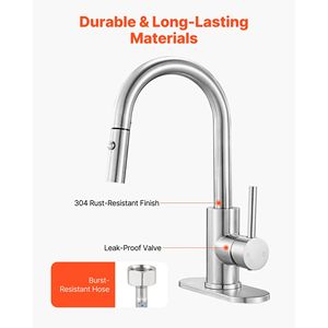 Grifo de cocina monomando pulido con rociador extraíble, acabado en níquel cepillado para baño, RV, fregadero de bar o espacios públicos - Product Image 4