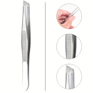 Salon Quality Stainless Steel Eyebrow Tweezers Slanted Pointed Tip Modern Design Durable <b>Precision</b> <b>Tool</b> - Product Image 1