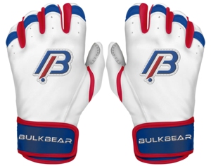 Bulkbear White Baseball Batting <b>Gloves</b> with <b>Red</b> and Blue Custom High Quality Baseiol Sports Fashion Baseball Batting <b>Gloves</b> - Product Image 1
