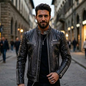 LEATHER SPOT Men's Plaid Leather Motorcycle Jacket Breathable Summer Casual Hooded Polyester Lining for <b>Boys</b> Fashion Outfit - Product Image 4