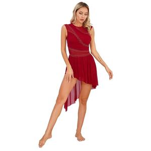 Womens Rhinestone Sheer Mesh Open Back Sleeveless Dance Dress for Figure Skating Dance <b>Performance</b> <b>Wear</b> - Product Image 2