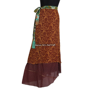 38 Inch Length Magic <b>Wrap</b> Silk <b>Skirt</b> Wholesale Party Wear <b>Wrap</b> Around Indian Silk Sari Recycled Around Reversible Manufacturer - Product Image 2