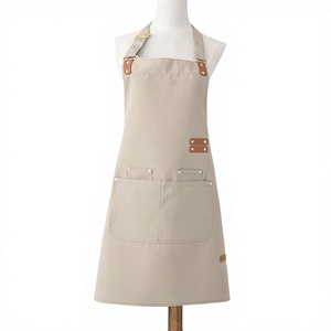 Classic Bib Apron Canvas Multiple Pockets <b>Cooking</b> Daily Use Beige Woven Style - Product Image 1