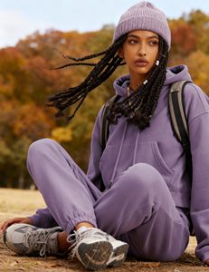 Conjunto de dos piezas de sudadera con capucha y cremallera para mujer, de algodón, estilo casual deportivo urbano, abrigo corto de ajuste holgado - Product Image 3