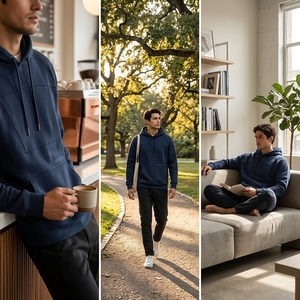 <b>Mens</b> <b>Navy</b> Blue Cotton <b>Fleece</b> Hoodie Pullover Sweatshirt Custom Streetwear Casual Hooded Sweatshirt Wholesale Clothing - Product Image 6