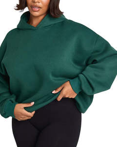 Sudadera con Capucha para Mujer, Otoño 2026, Invierno Cálido, Lavado Ácido, Felpa Gruesa de Algodón, Verde Sólido, con Logotipo Personalizado en la Parte Delantera, MOQ Bajo - Product Image 3